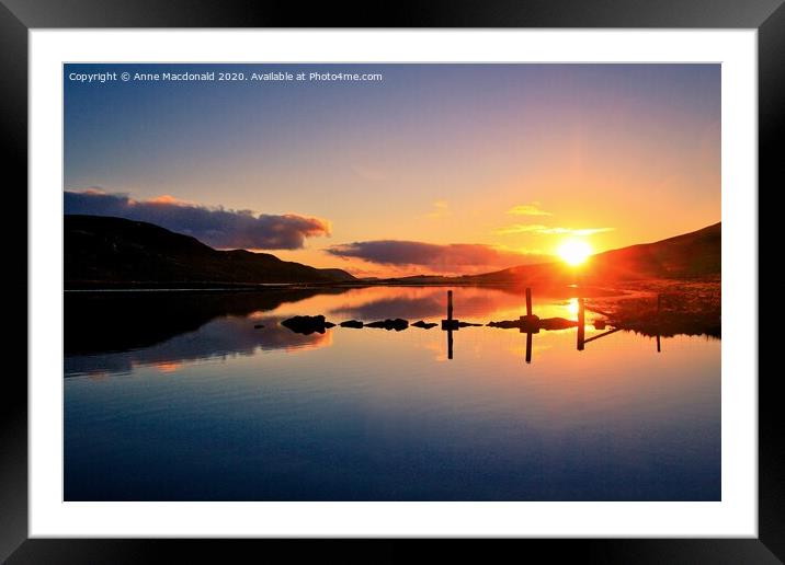 Sunset Over Tingwall Loch, Shetland. Framed Mounted Print by Anne Macdonald