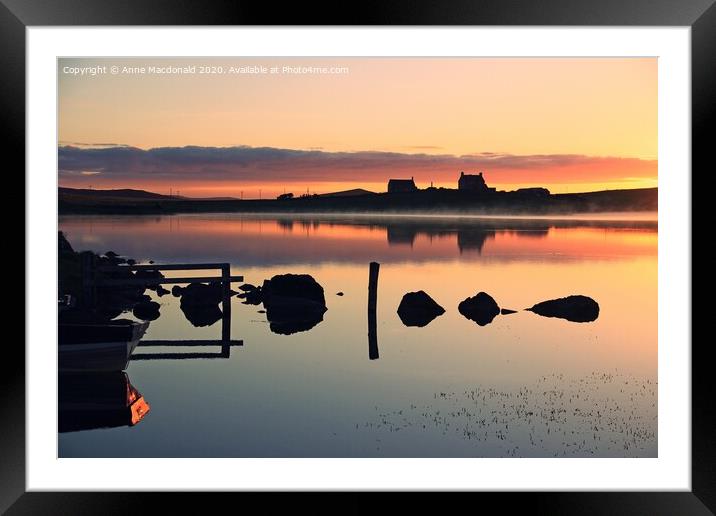 Reflective Sunrise Over Tingwall Loch, Shetland. Framed Mounted Print by Anne Macdonald