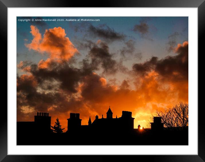 Fiery Sunset Over The Rooftops Of Lerwick, Shetlan Framed Mounted Print by Anne Macdonald
