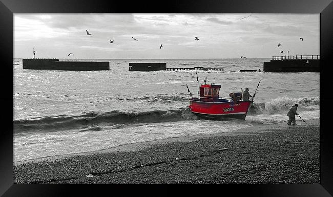 Red Fishing Boat Framed Print by Georgie Lilly
