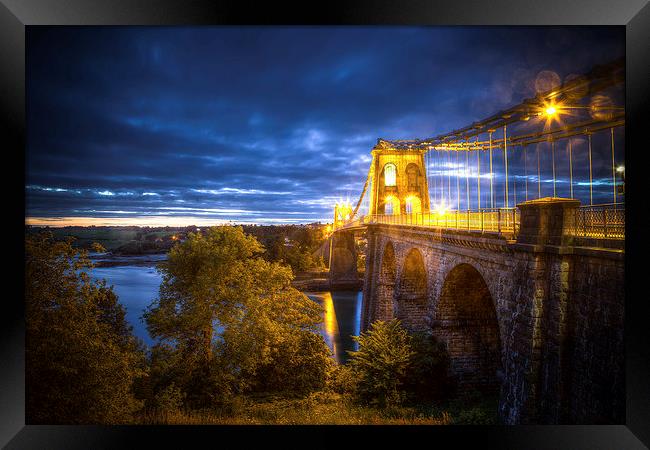 Menai Bridge at Night Framed Print by Jon Lingwood