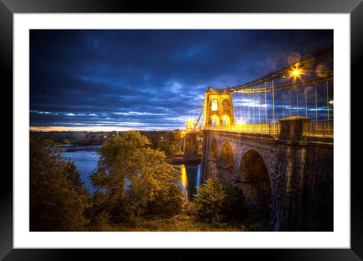 Menai Bridge at Night Framed Mounted Print by Jon Lingwood