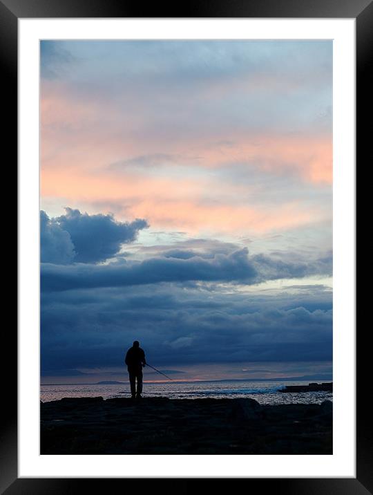 Sunset Fisherman Silouette Framed Mounted Print by Martin Doheny