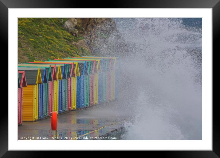 Beach Huts and Wild Waves Framed Mounted Print by Frank Etchells