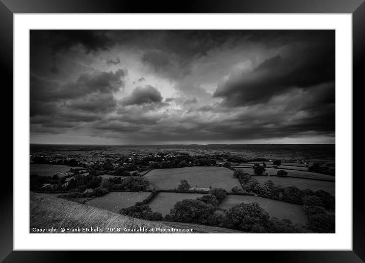 Glastonbury Tor Storm BW Framed Mounted Print by Frank Etchells