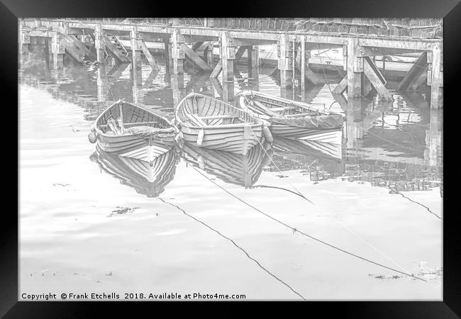 Three Tethered Boats, Whitby. Framed Print by Frank Etchells