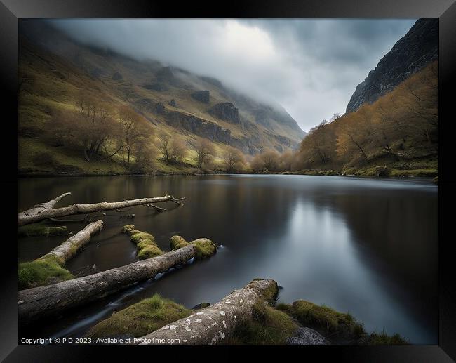 Misty Horizons: Lakeside Serenity Framed Print by P D