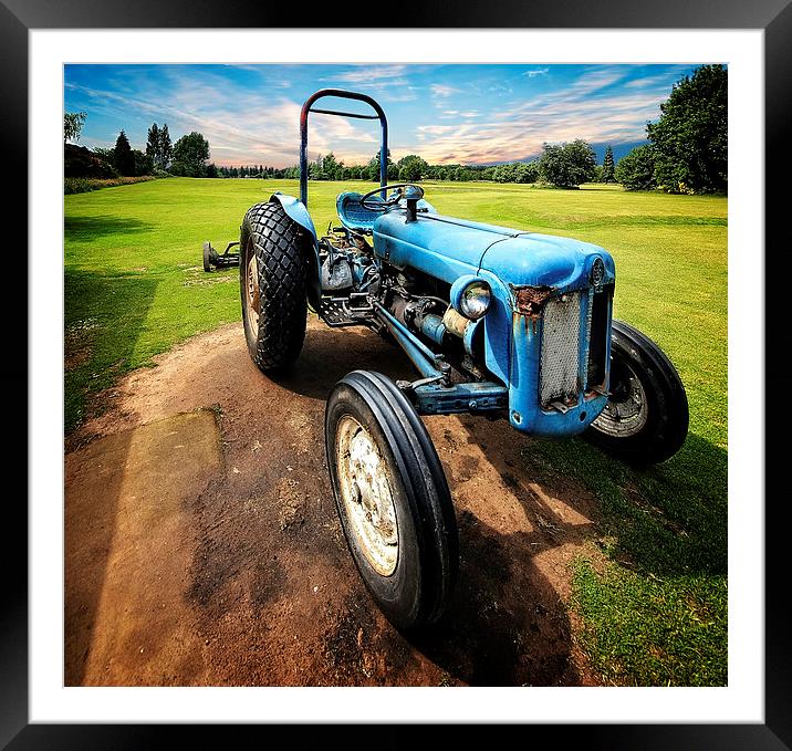 Nostalgic Charm of a Blue Tractor Framed Mounted Print by P D