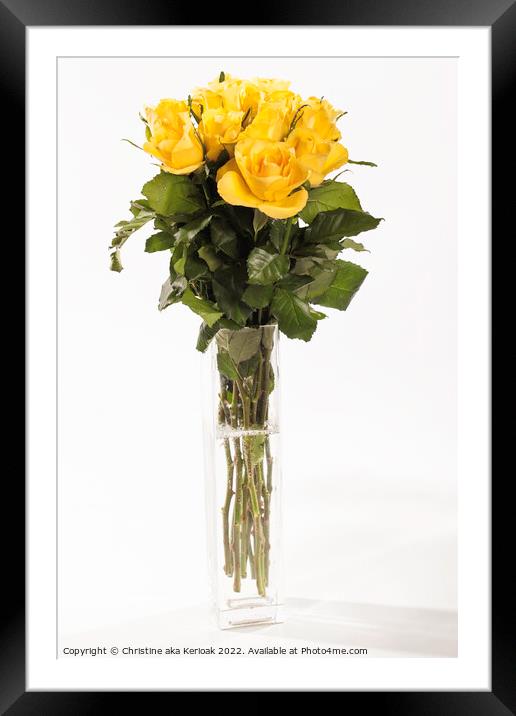 Vase of Yellow Roses Framed Mounted Print by Christine Kerioak