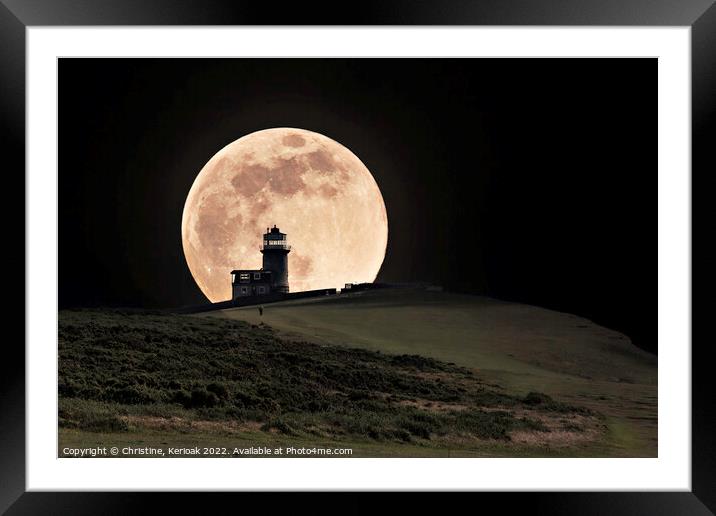 Moon Rising Behind Belle Tout Lighthouse Framed Mounted Print by Christine Kerioak