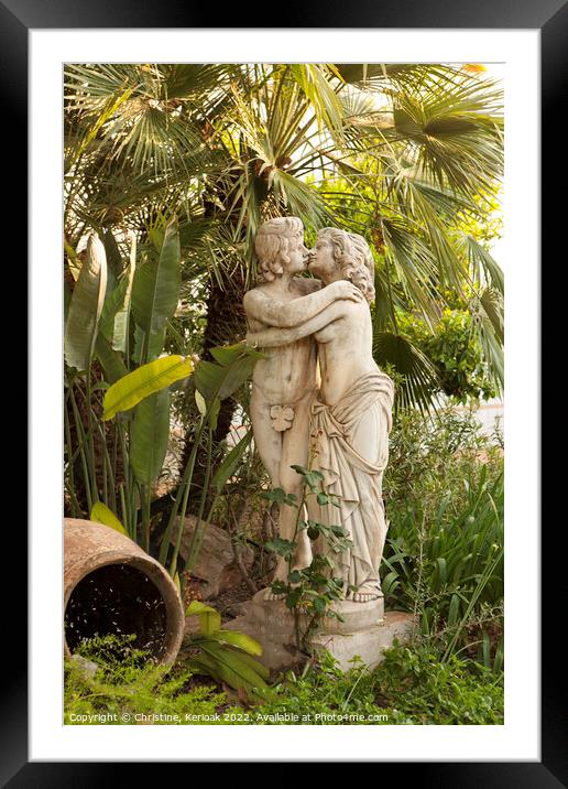 Statue of Lovers Kissing in Garden Framed Mounted Print by Christine Kerioak
