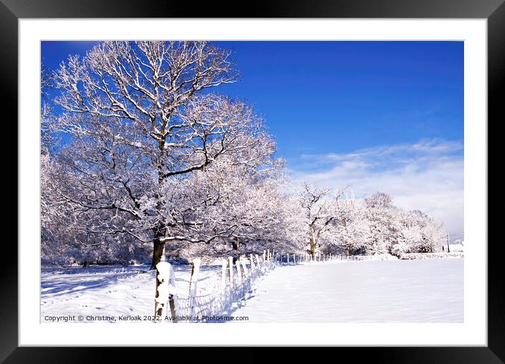 Dividing Fence in Snow Covered Fields Framed Mounted Print by Christine Kerioak
