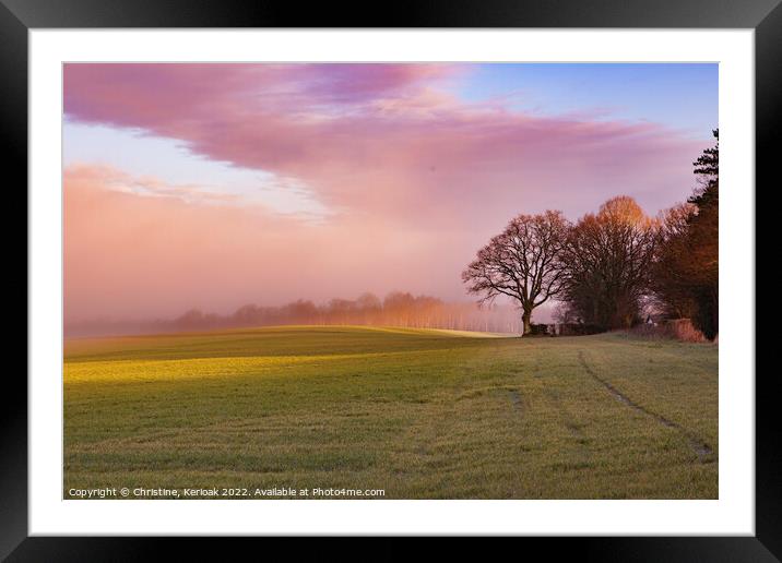 Pink and Gold Misty Landscape Framed Mounted Print by Christine Kerioak