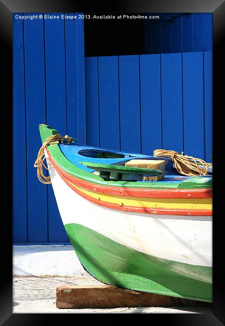 Greek Fishing Boat Framed Print by Elaine Elespe