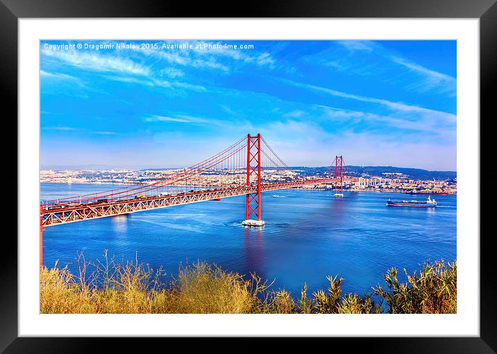 Bridge of 25th April over river Tajo, Lisbon, Port Framed Mounted Print by Dragomir Nikolov