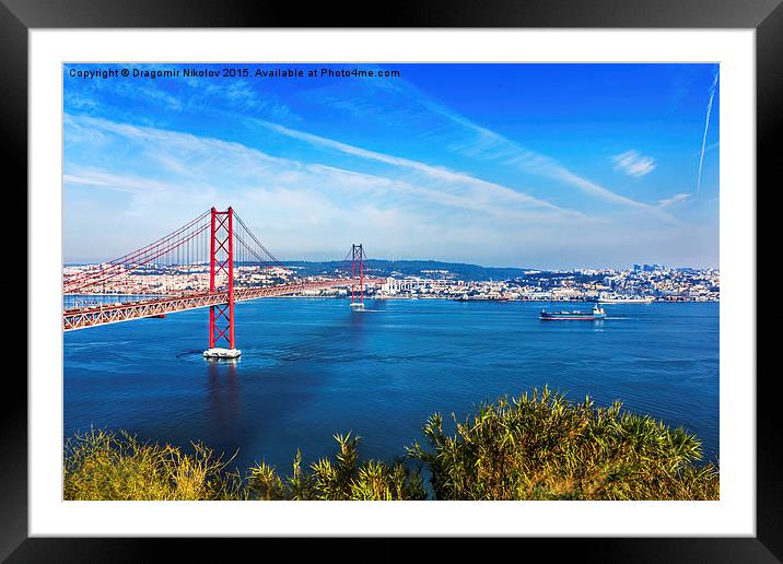 Bridge of 25th April over river Tajo, Lisbon, Port Framed Mounted Print by Dragomir Nikolov