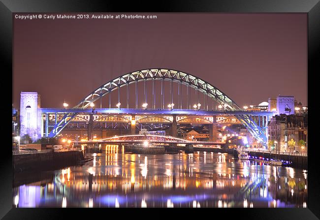 Tyne Bridges at night, Framed Print by Carly Mahone