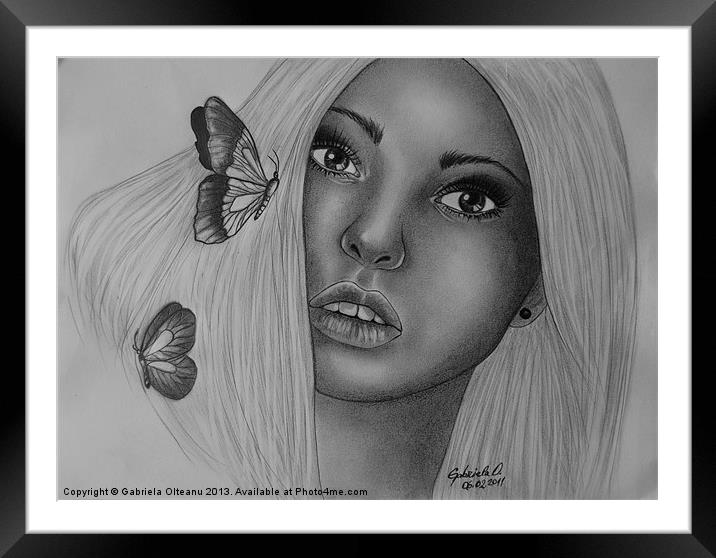 The Butterfly Girl - Signed Drawing Framed Mounted Print by Gabriela Olteanu