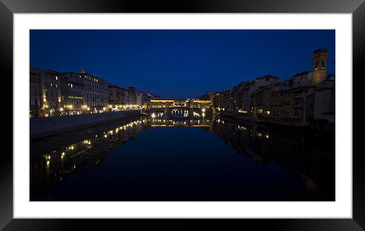 Florence Ponte Vecchio in the Evening Framed Mounted Print by Andy McGarry