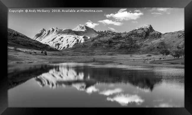 Langdale Pikes in Reflection Framed Print by Andy McGarry