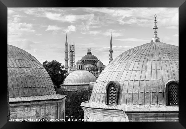 The Blue Mosque in Istanbul from the Hagia Sophia Framed Print by Andy McGarry