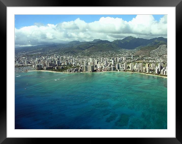 Waikiki Beach and Honolulu Framed Mounted Print by Ken Patterson