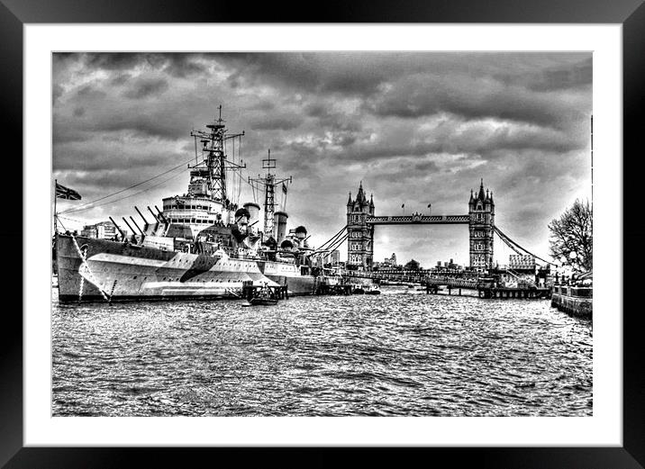 Cloudy Tower Bridge Framed Mounted Print by Andrew Stephen