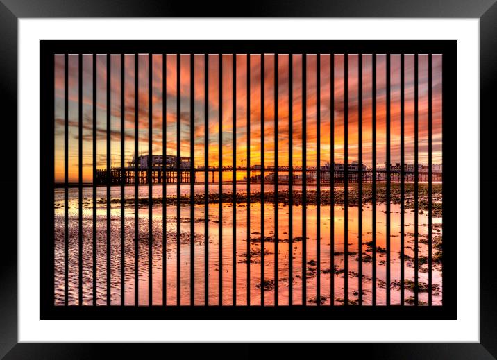 Worthing Pier Sunset Framed Mounted Print by Malcolm McHugh