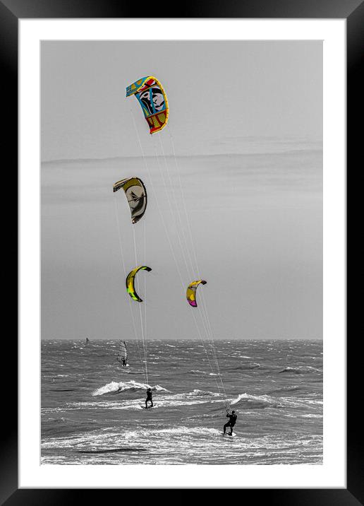 Kitesurfing off the Sussex coast. Framed Mounted Print by Malcolm McHugh