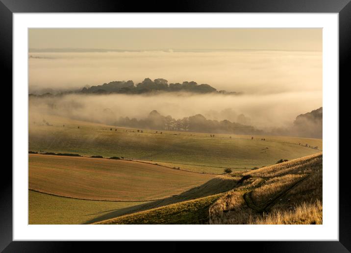 Misty South Downs Framed Mounted Print by Malcolm McHugh
