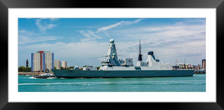 HMS Duncan leaving Portsmouth Framed Mounted Print by Malcolm McHugh