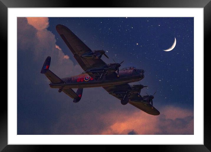RAF Avro Lancaster Bomber in Moonlight Sky Framed Mounted Print by Martyn Arnold