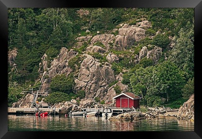 Lysefjord Boathouse Norway Framed Print by Martyn Arnold