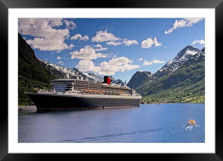 Queen Mary 2 Cruise Ship in Olden, Norway Framed Mounted Print by Martyn Arnold