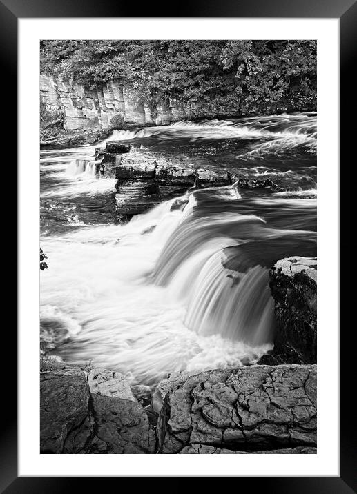 Richmond North Yorkshire Waterfalls Monochrome Framed Mounted Print by Martyn Arnold
