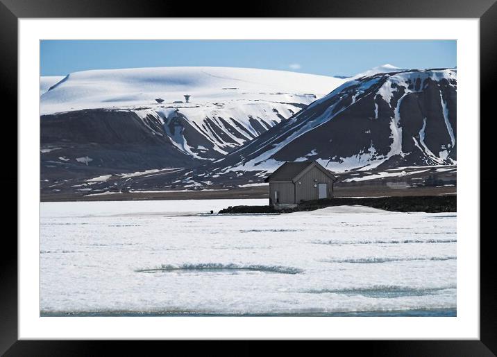 Frozen Lake and Mountains in Arctic Svalbard Framed Mounted Print by Martyn Arnold