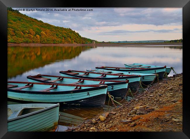  Rowing boats on the twilight lake Framed Print by Martyn Arnold