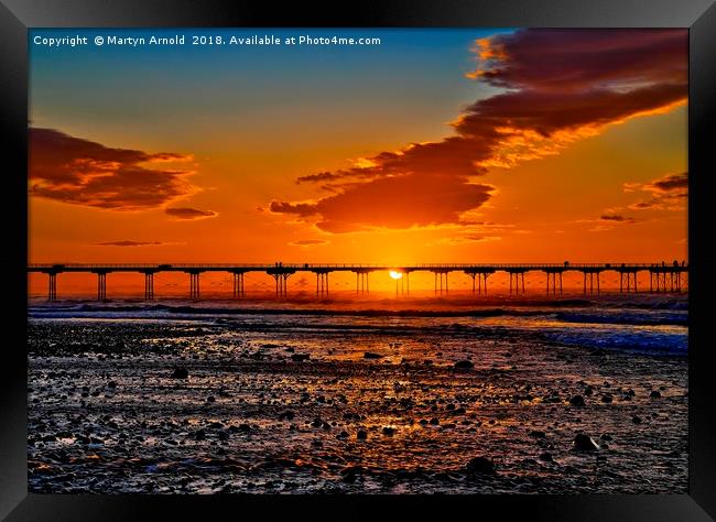 Saltburn Summer Solstice Sunset Framed Print by Martyn Arnold