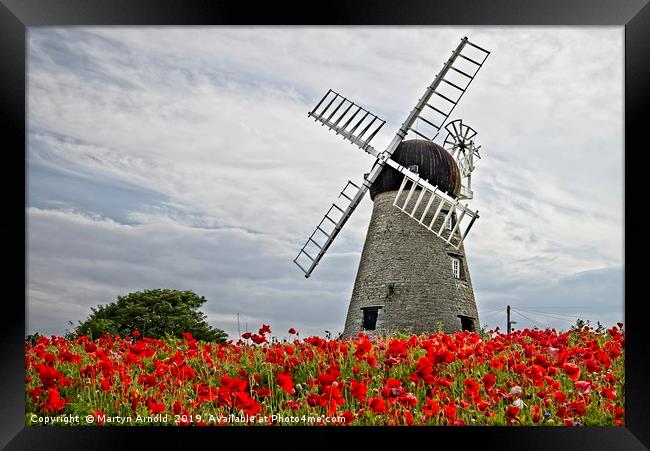 Whitburn WIndmill and Poppies Framed Print by Martyn Arnold