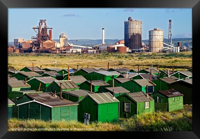 Redcar Steelworks and Fishermen's Huts Framed Print by Martyn Arnold