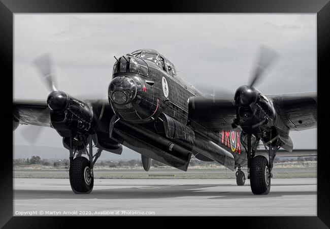 Avro Lancaster WWII Bomber - monochrome Framed Print by Martyn Arnold