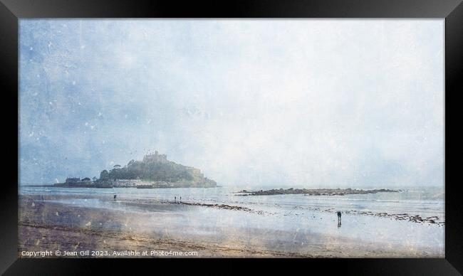 St Michael's Mount and Marazion Beach, Cornwall Framed Print by Jean Gill