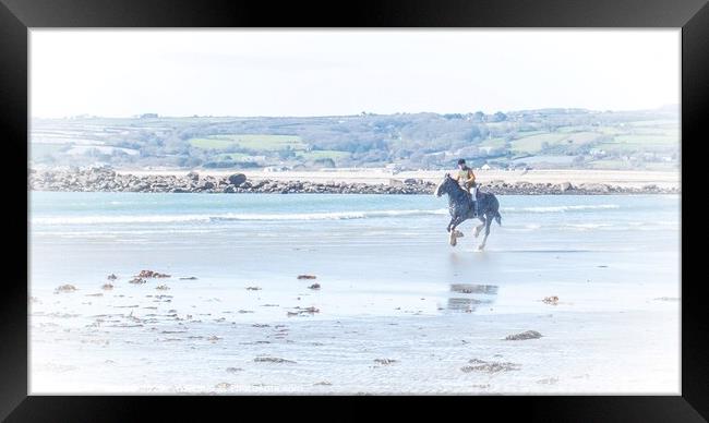 Galloping, Marazion Beach, Cornwall Framed Print by Jean Gill