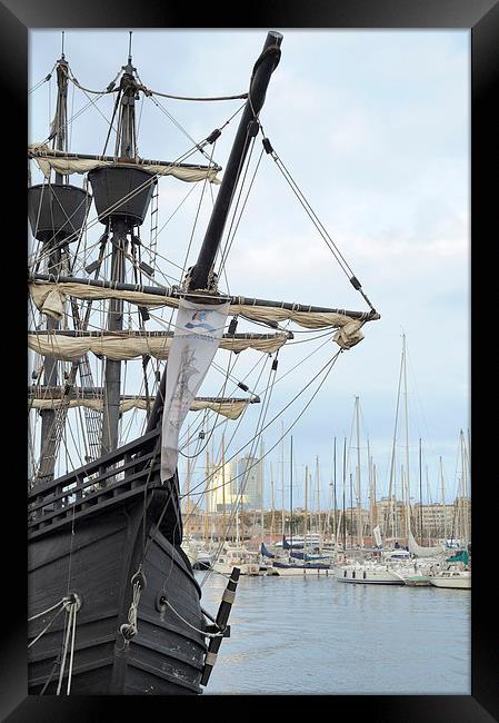 Replica Tall Ship Barcelona Framed Print by Jean Gill
