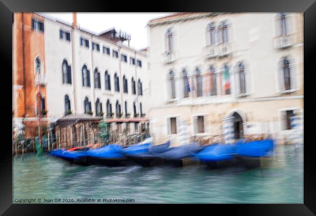 Gondolas and Venetian Palaces Framed Print by Jean Gill