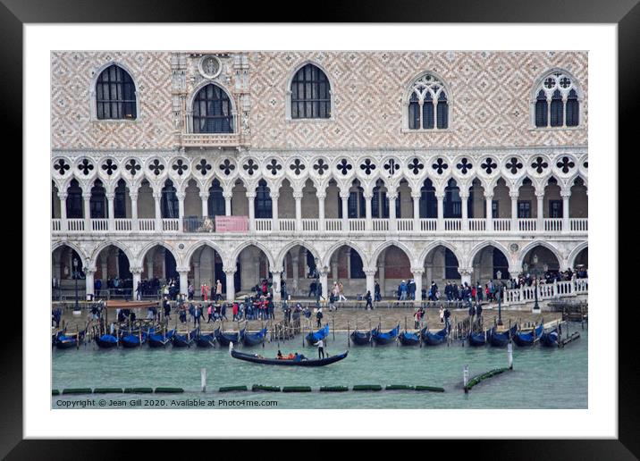 Gondolas moored by the Doge's Palace, Venice Framed Mounted Print by Jean Gill