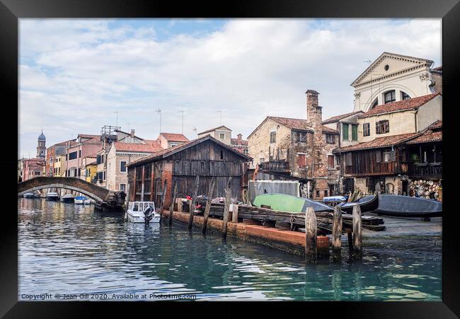 The Gondola Workshop Framed Print by Jean Gill