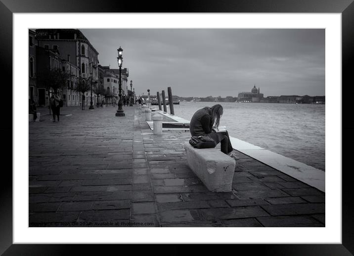 Reading Alone in Venice Framed Mounted Print by Jean Gill