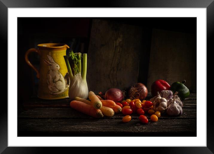 Old Maestra Vegetables Framed Mounted Print by Jean Gill