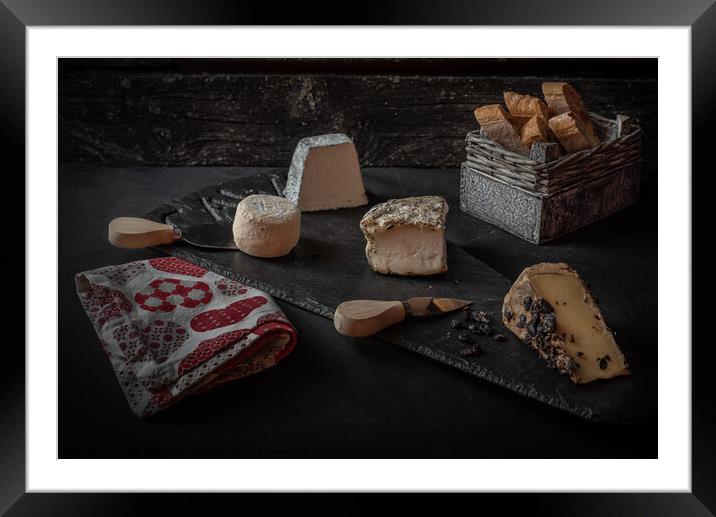 Old Maestra  French Cheese and Baguette Framed Mounted Print by Jean Gill